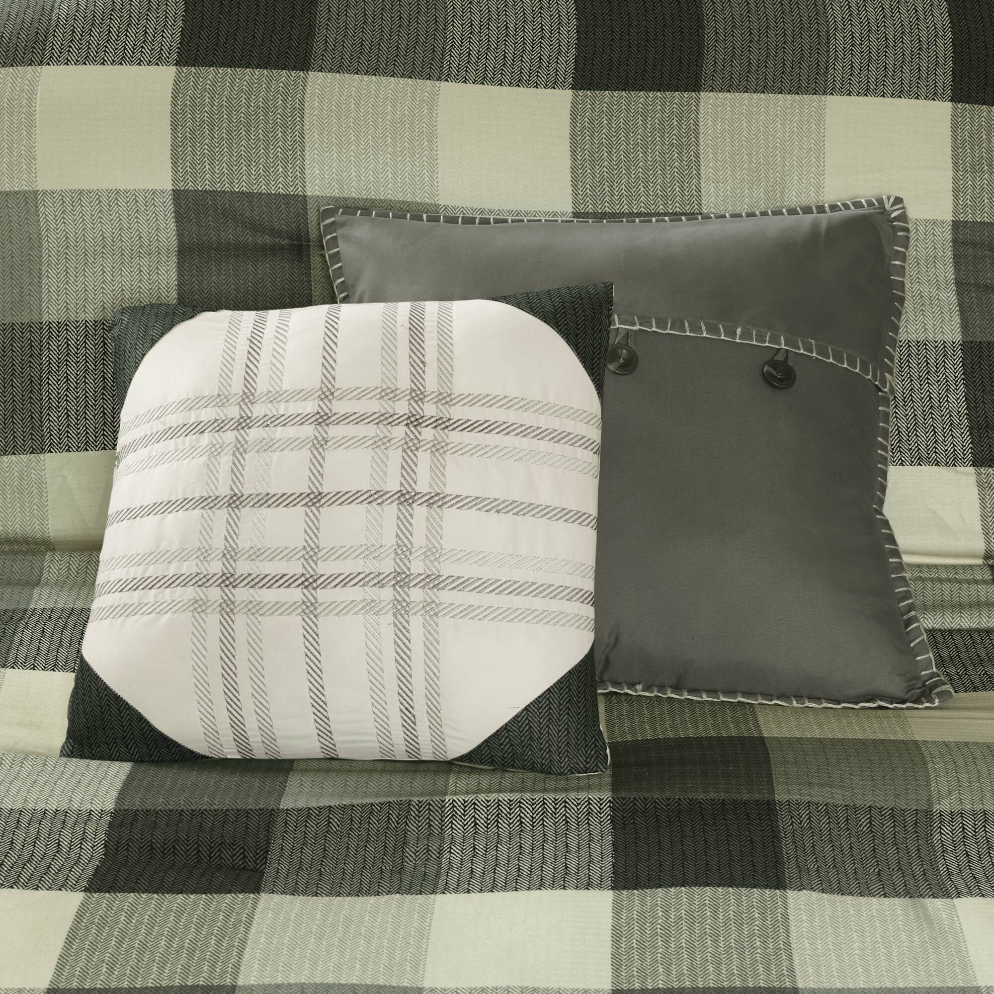 Ridge - King 7 Piece Herringbone Comforter Set - Gray