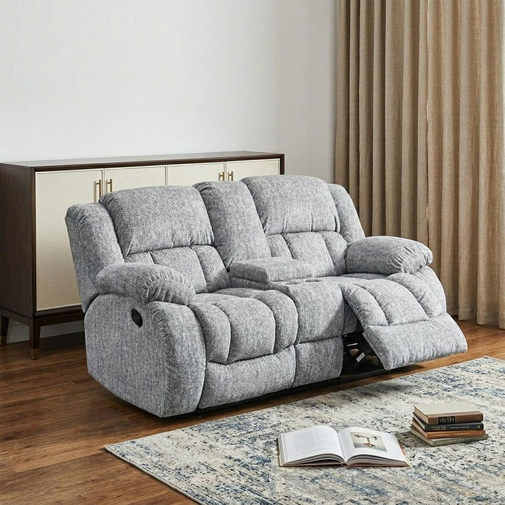 77" Light Gray Manual Reclining Loveseat With Storage