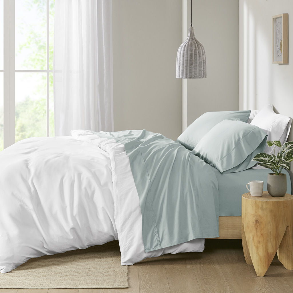 Peached Percale - Twin Sheet Set - Aqua