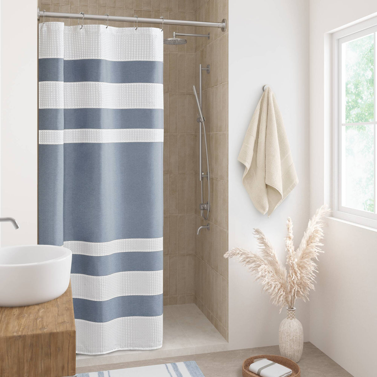 Spa Waffle - 36" x 72'' Shower Curtain With 3M Treatment - Dark Blue