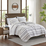 Fraser - 3 Piece Full/Queen Printed Quilt Set - Ivory/Black