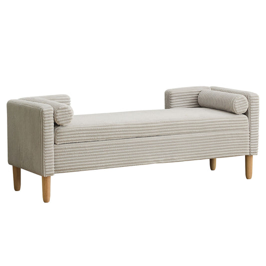 Wide Storage Soft Bench With Armrests, Backrest And Two Bolster Pillows