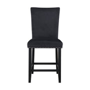 Set of Two 25" Black Wood and Velvet Counter Height Bar Chairs