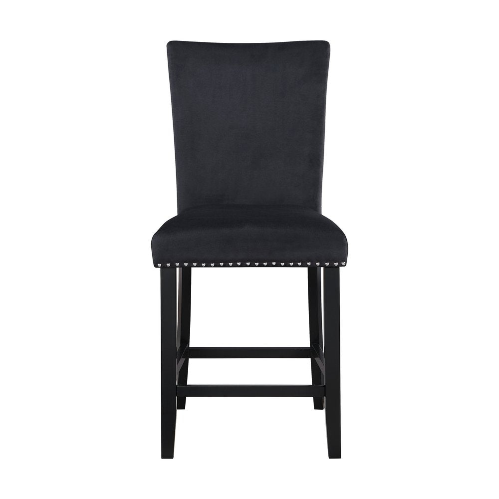 Set of Two 25" Black Wood and Velvet Counter Height Bar Chairs