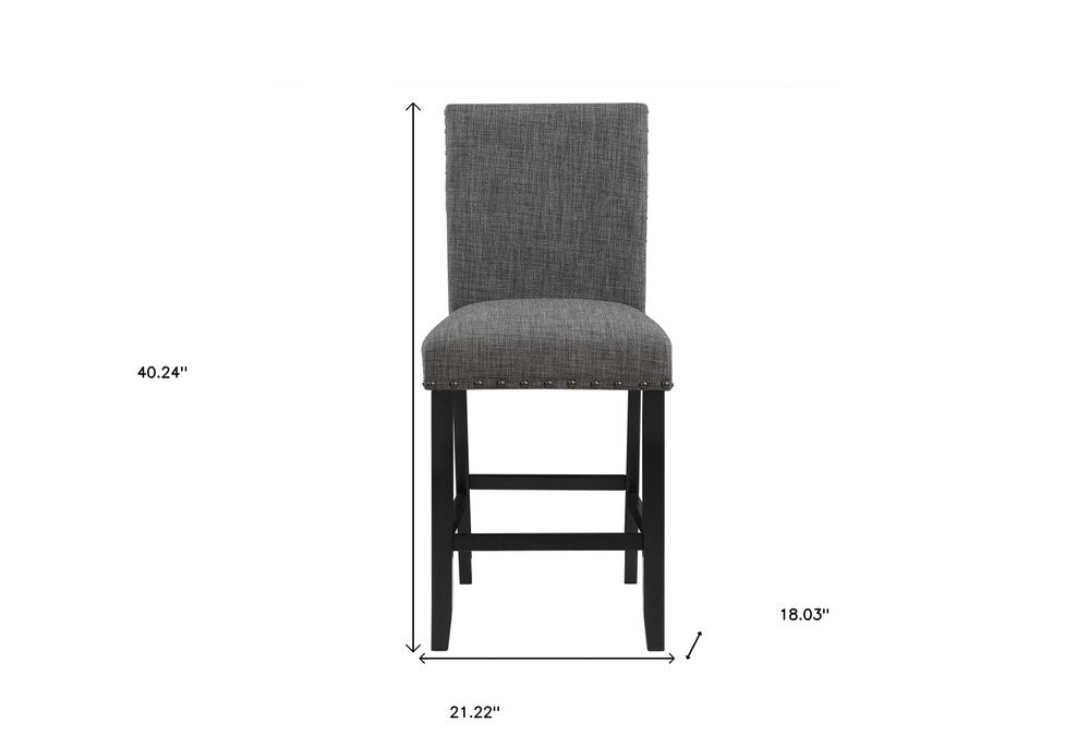 Set of Two 26" Gray and Black Wood and Fabric Counter Height Bar Chairs