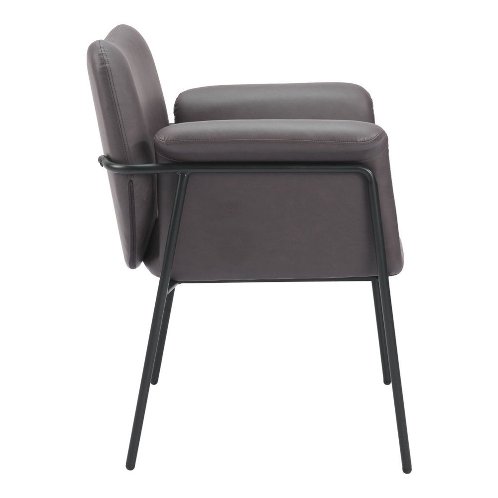 31" Brown And Black Faux Leather And Faux Leather Arm Chair