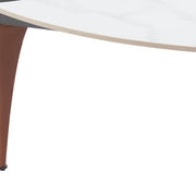 36" White and Black Sintered Stone Faux Leather And Steel Triangle Coffee Table