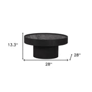 28" Black Solid Wood Round Pedestal Coffee Table