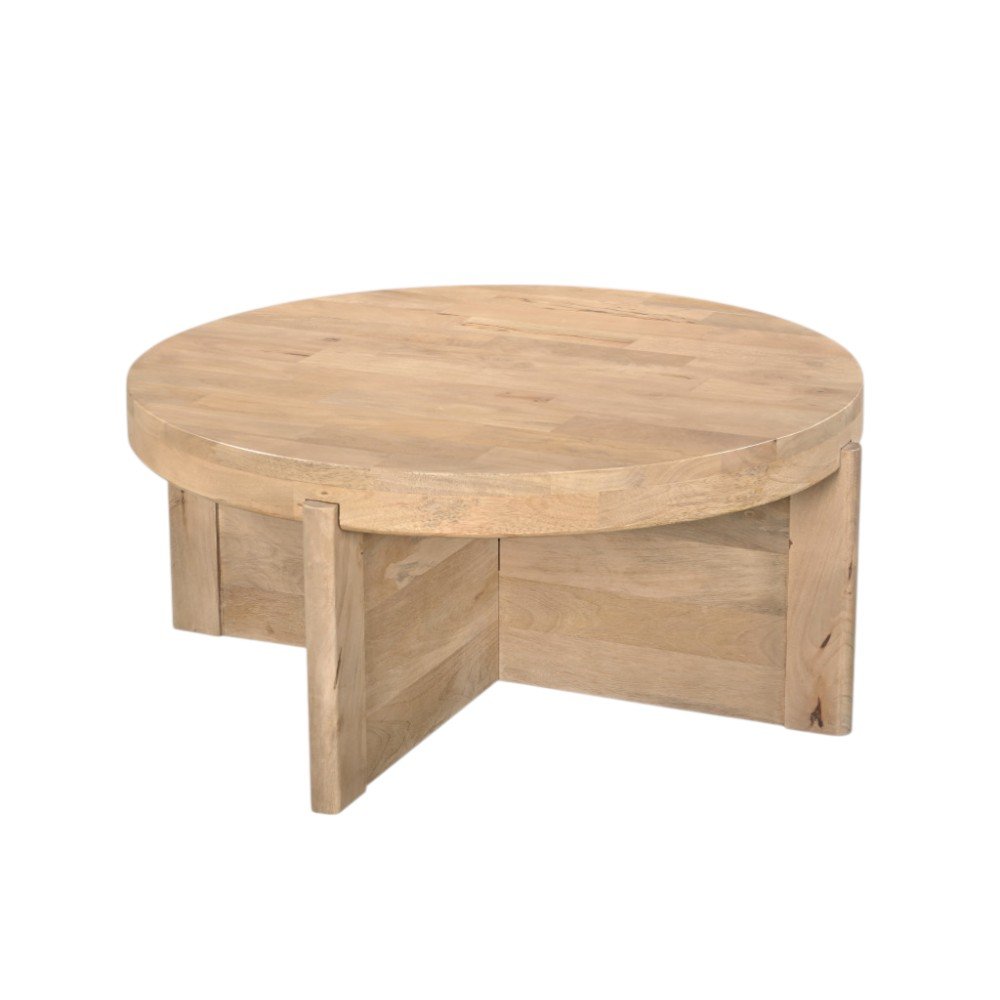 36" Natural Solid Wood Round Cross Legs Coffee Table