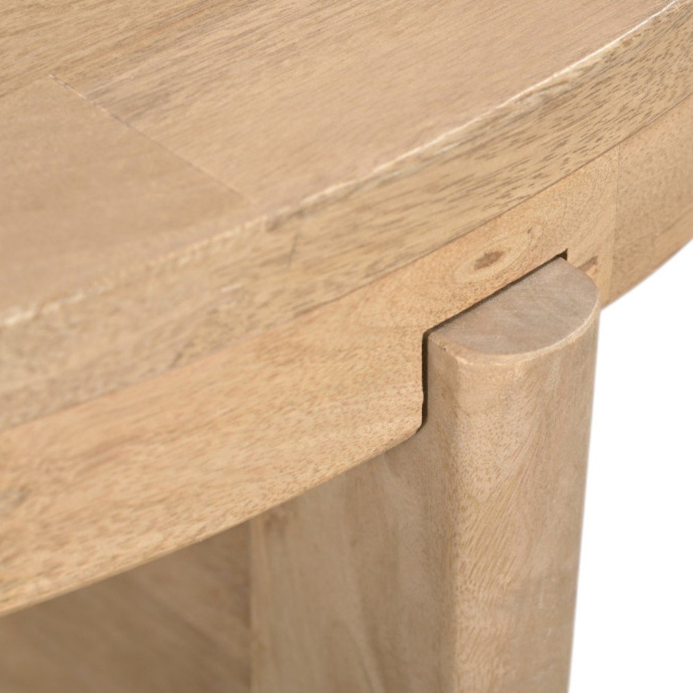 36" Natural Solid Wood Round Cross Legs Coffee Table