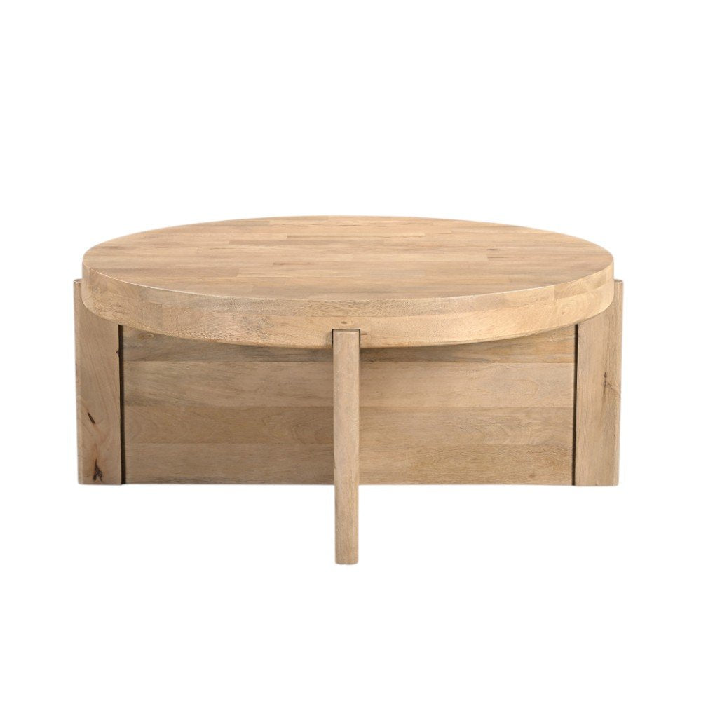 36" Natural Solid Wood Round Cross Legs Coffee Table