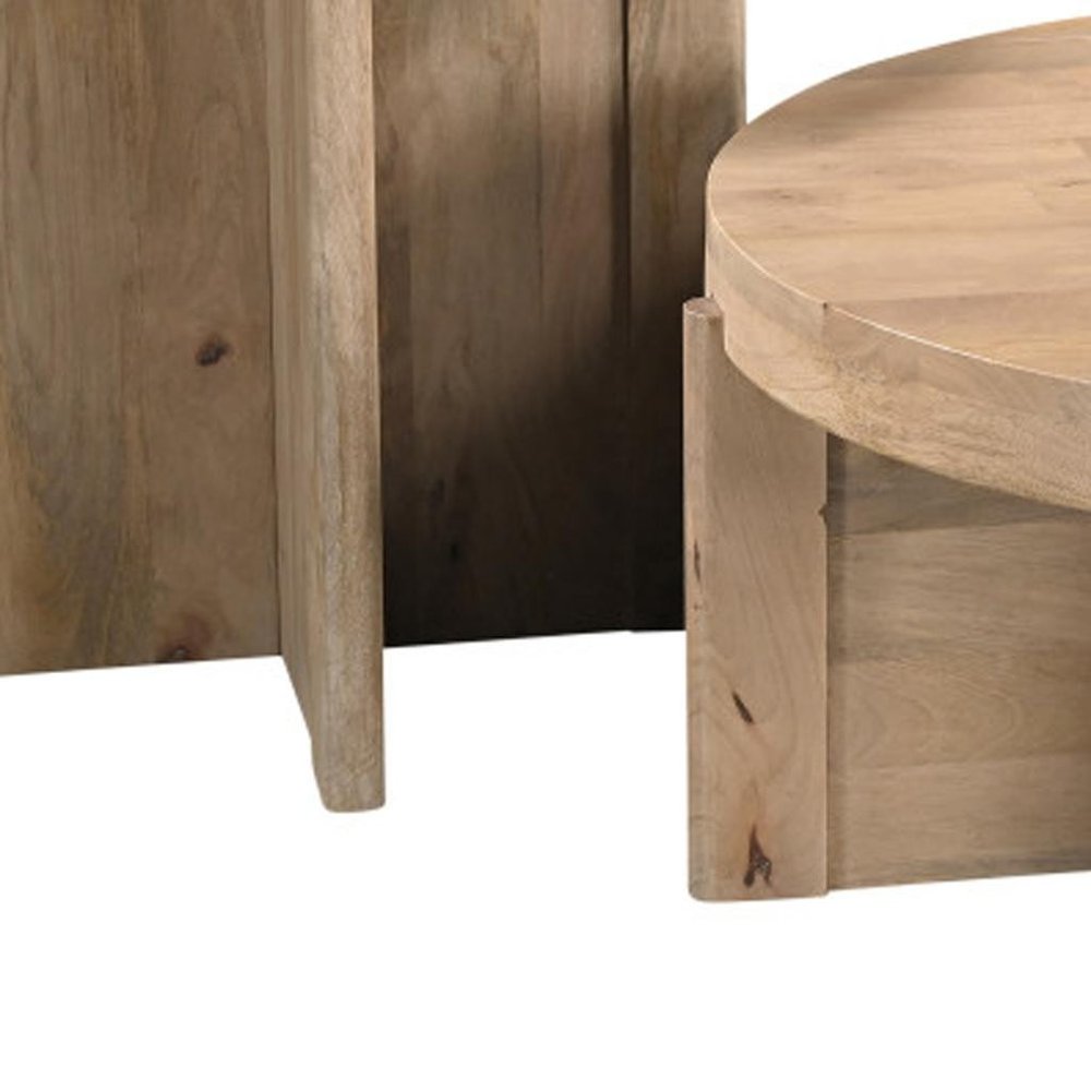 36" Natural Solid Wood Round Cross Legs Coffee Table