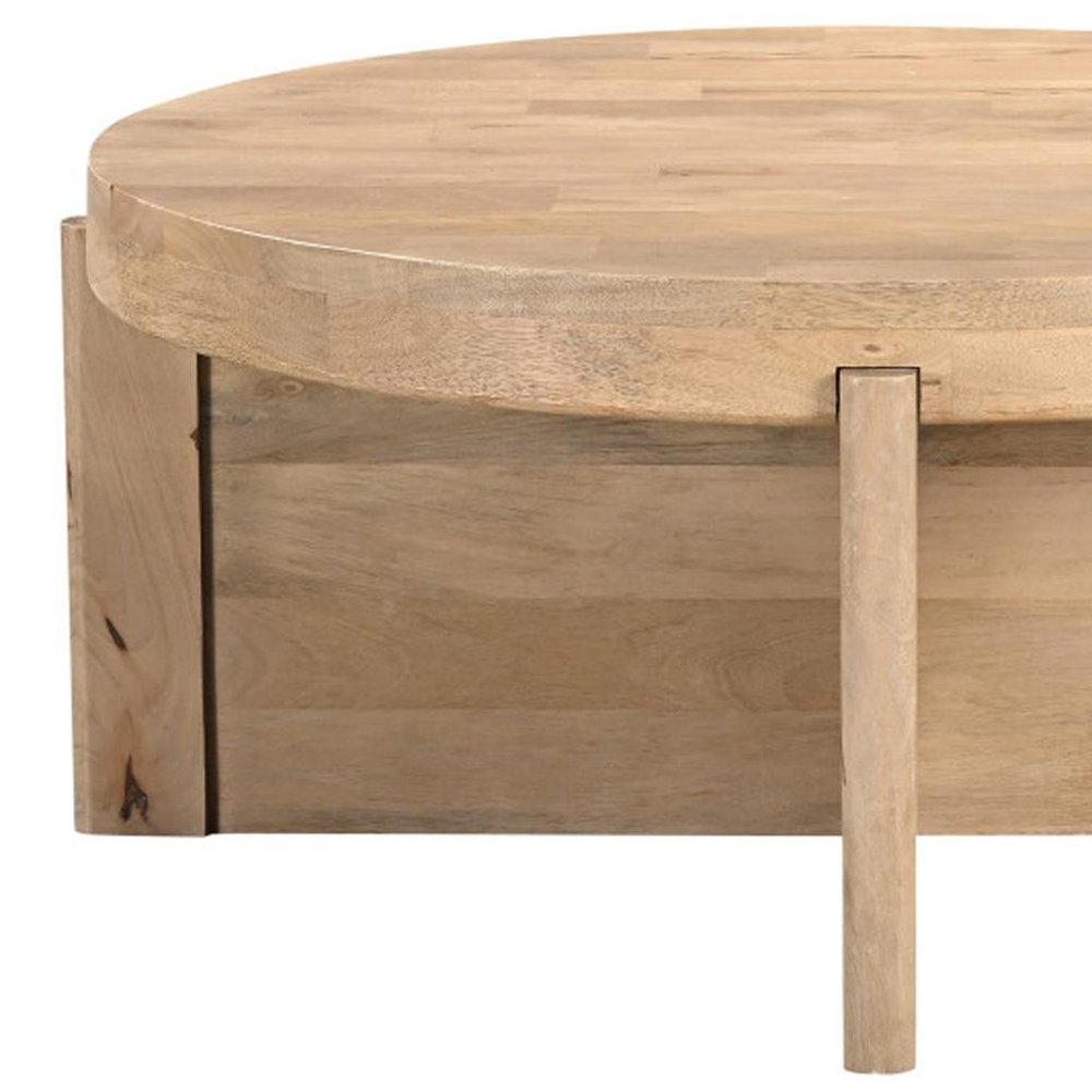 36" Natural Solid Wood Round Cross Legs Coffee Table