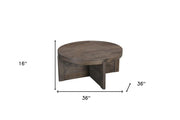 36" Brown Solid Wood Round Cross Legs Coffee Table