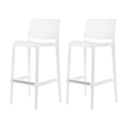 Set of Two 30" White Faux Rattan Low Back Outdoor Bar Height Chairs