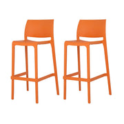 Set of Two 30" Orange Heavy Duty Plastic Low Back Outdoor Bar Height Chairs