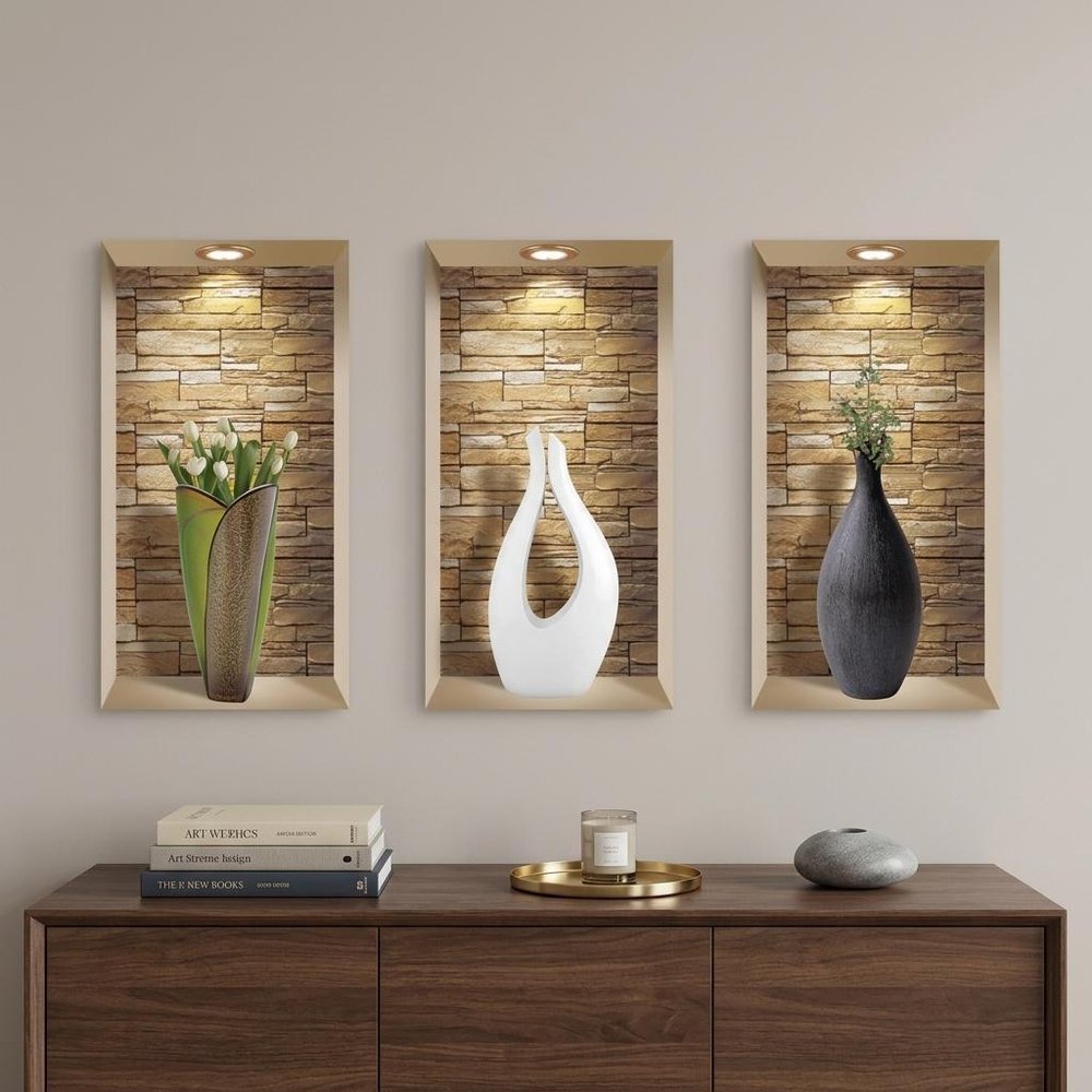 Set of Three Gin Faux Niche 3D Peel and Stick Wall Decals
