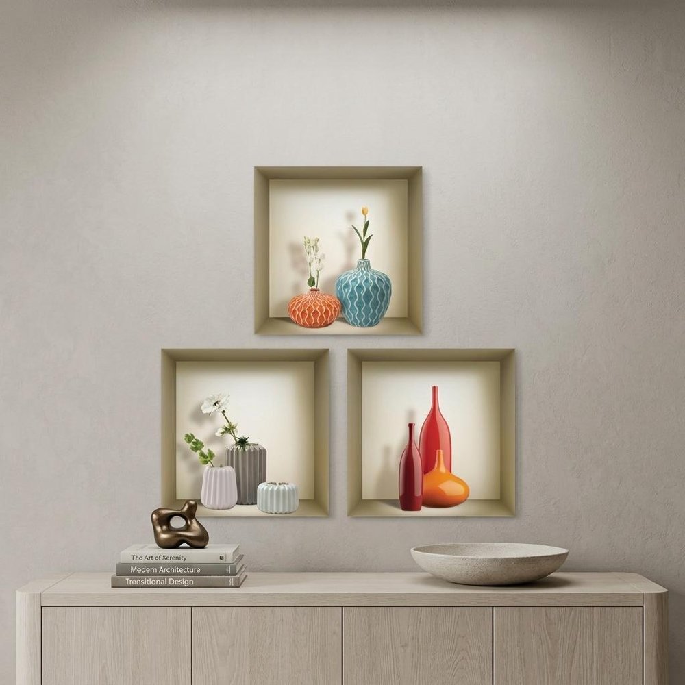 Set of Three Len Faux Niche 3D Peel and Stick Wall Decals