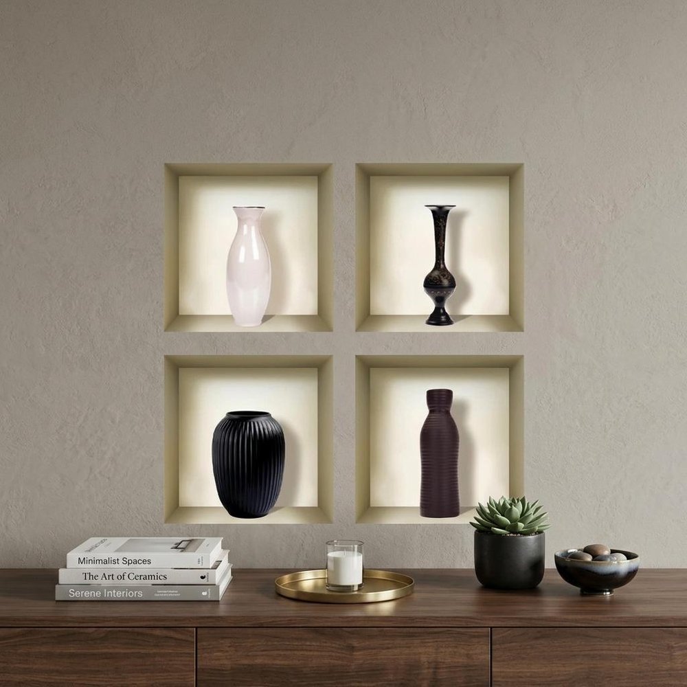 Set of Four Rio Faux Niche 3D Peel and Stick Wall Decals