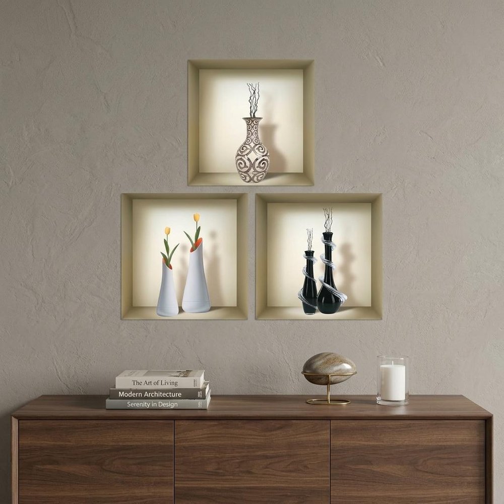 Set of Three Ray Faux Niche 3D Peel and Stick Wall Decals