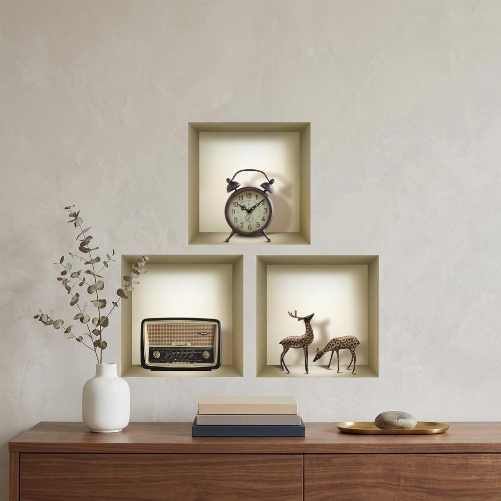 Set of Three Sky Faux Niche 3D Peel and Stick Wall Decals