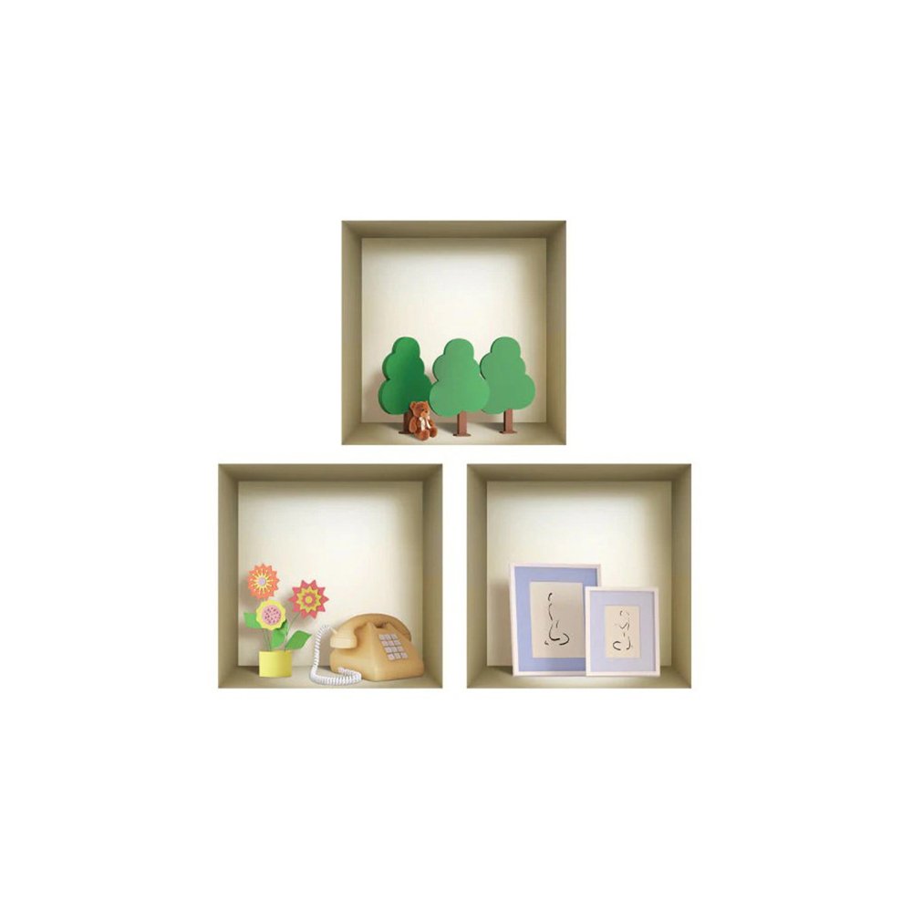 Set of Three Pia Faux Niche 3D Square Peel and Stick Wall Decals