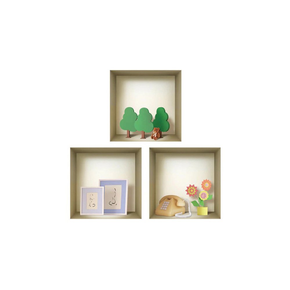 Set of Three Ash Faux Niche 3D Square Peel and Stick Wall Decals