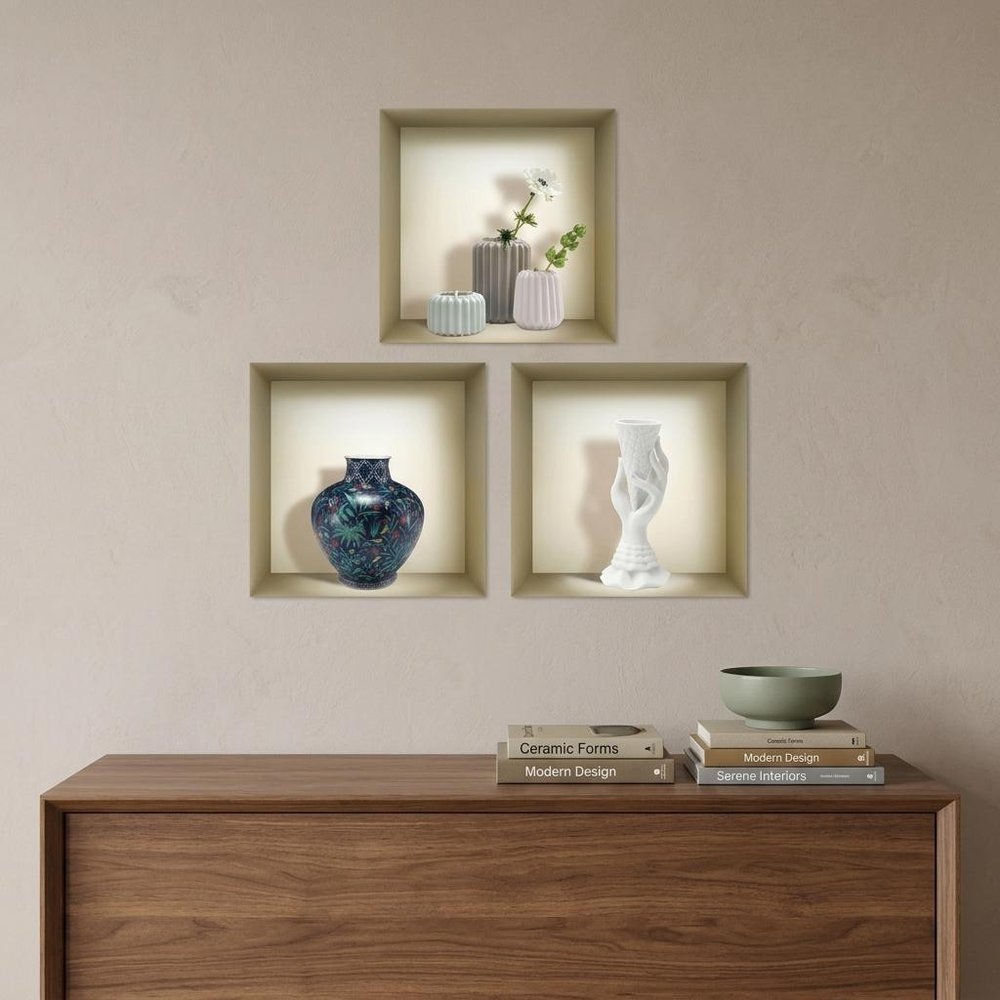 Set of Three Ren Faux Niche 3D Peel and Stick Wall Decals