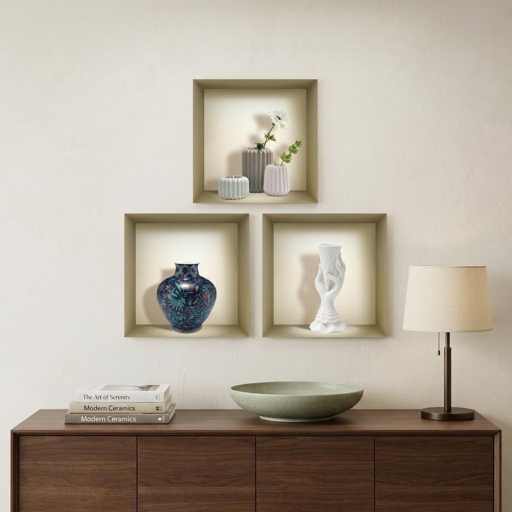 Set of Three Gio Faux Niche 3D Peel and Stick Wall Decals