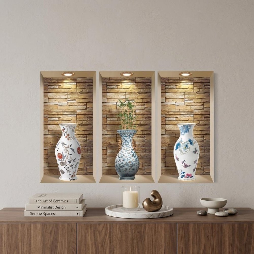 Set of Three Rue Faux Niche 3D Peel and Stick Wall Decals