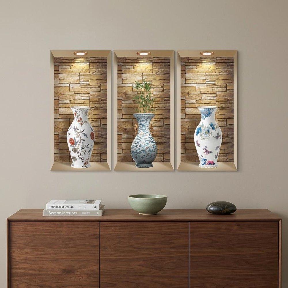 Set of Three Lea Faux Niche 3D Peel and Stick Wall Decals