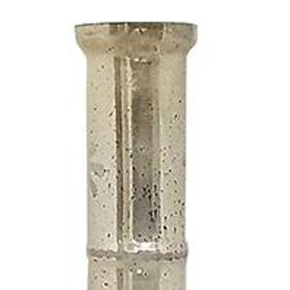 35" Silver Floral Glass Cylinder Floor Vase