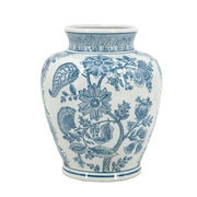 11" Light Blue And White Floral Round Porcelain Jar