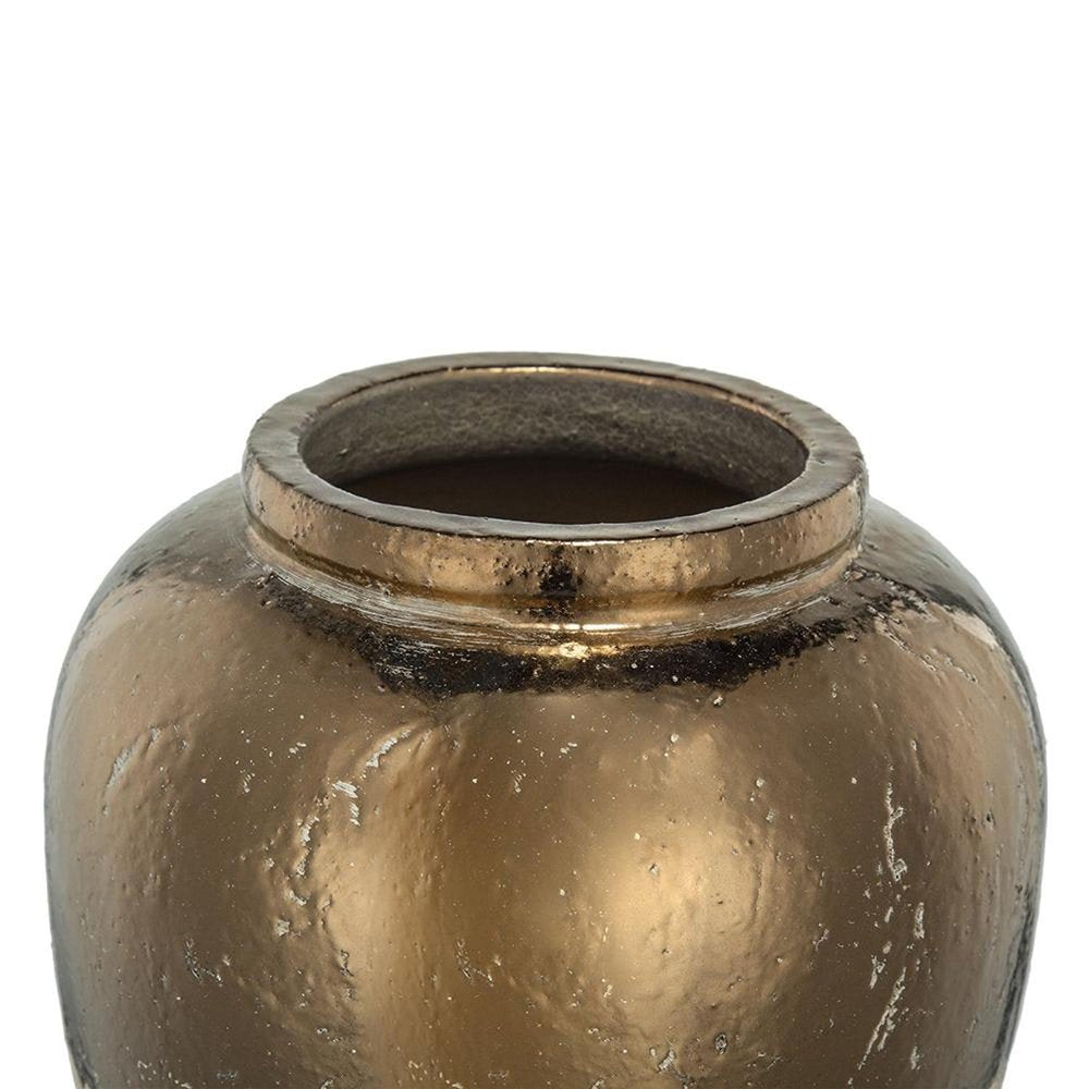 16" Antiqued Bronze And Light Gray Color Block Ceramic Round Jug Vase