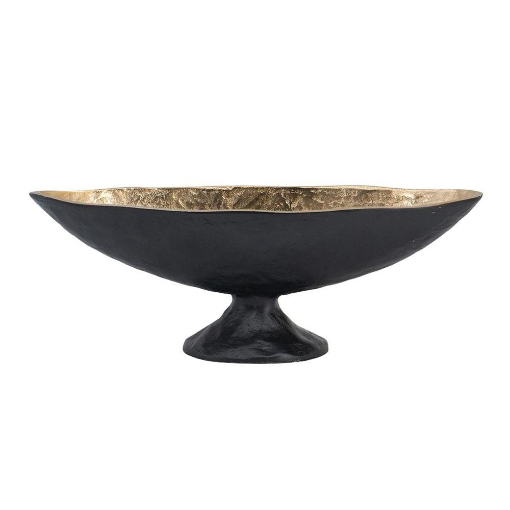 14" Black And Gold Aluminum Oval Pedestal Centerpiece Bowl