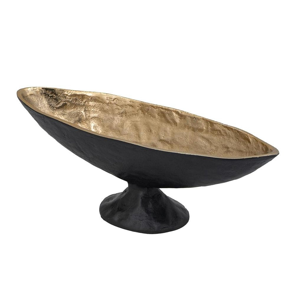 14" Black And Gold Aluminum Oval Pedestal Centerpiece Bowl