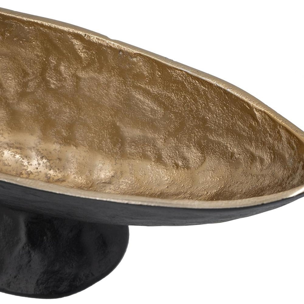 14" Black And Gold Aluminum Oval Pedestal Centerpiece Bowl