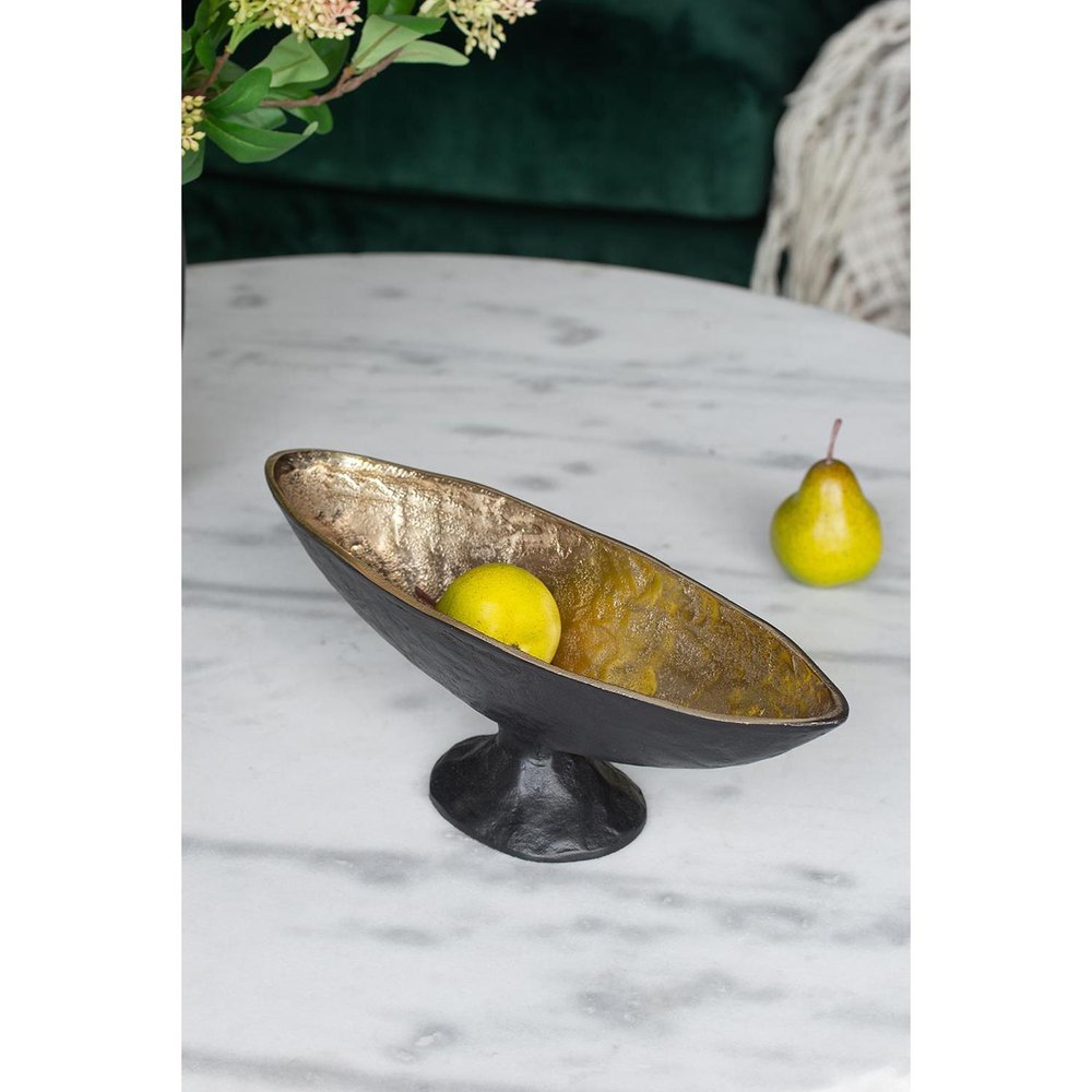 14" Black And Gold Aluminum Oval Pedestal Centerpiece Bowl