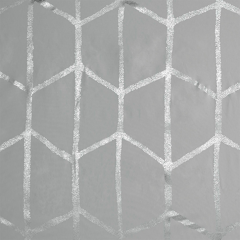 Raina - Printed Metallic Shower Curtain - Gray / Silver