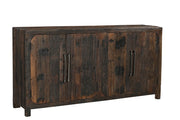 72" Dark Brown Distressed Reclaimed Wood Sideboard With Four Doors
