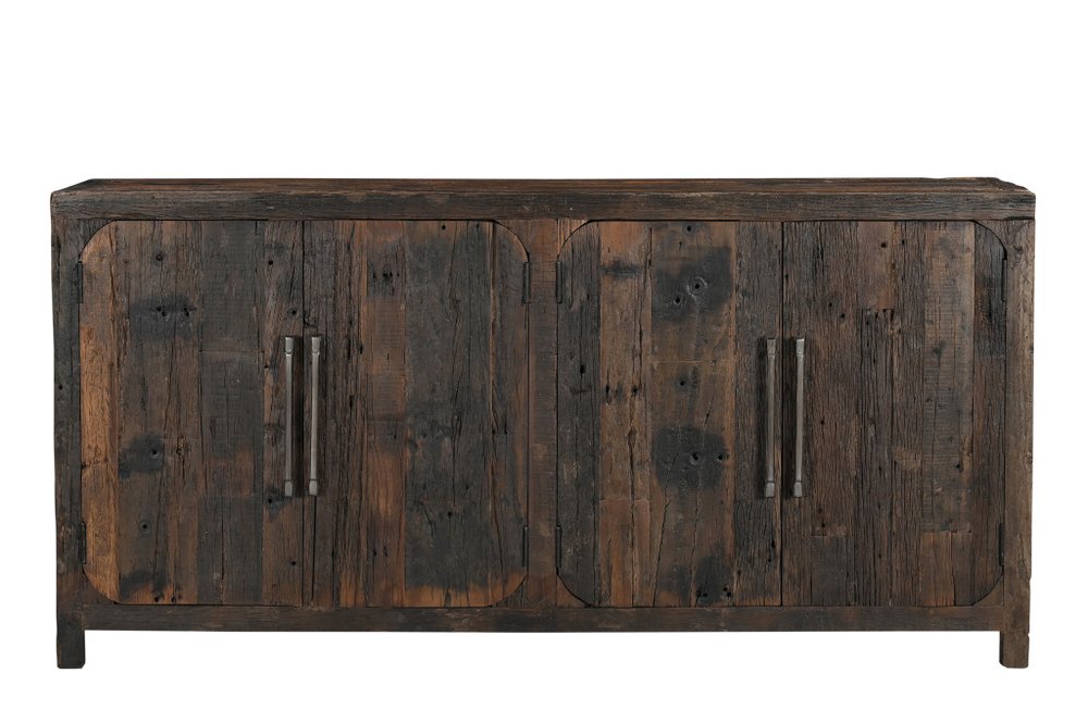 72" Dark Brown Distressed Reclaimed Wood Sideboard With Four Doors