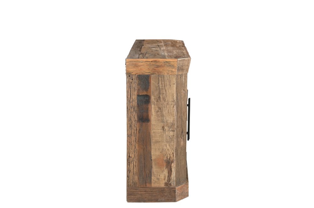 72" Brown Distressed Reclaimed Wood Sideboard With Four Glass Doors