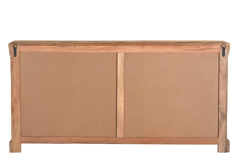 72" Brown Distressed Reclaimed Wood Sideboard With Four Glass Doors