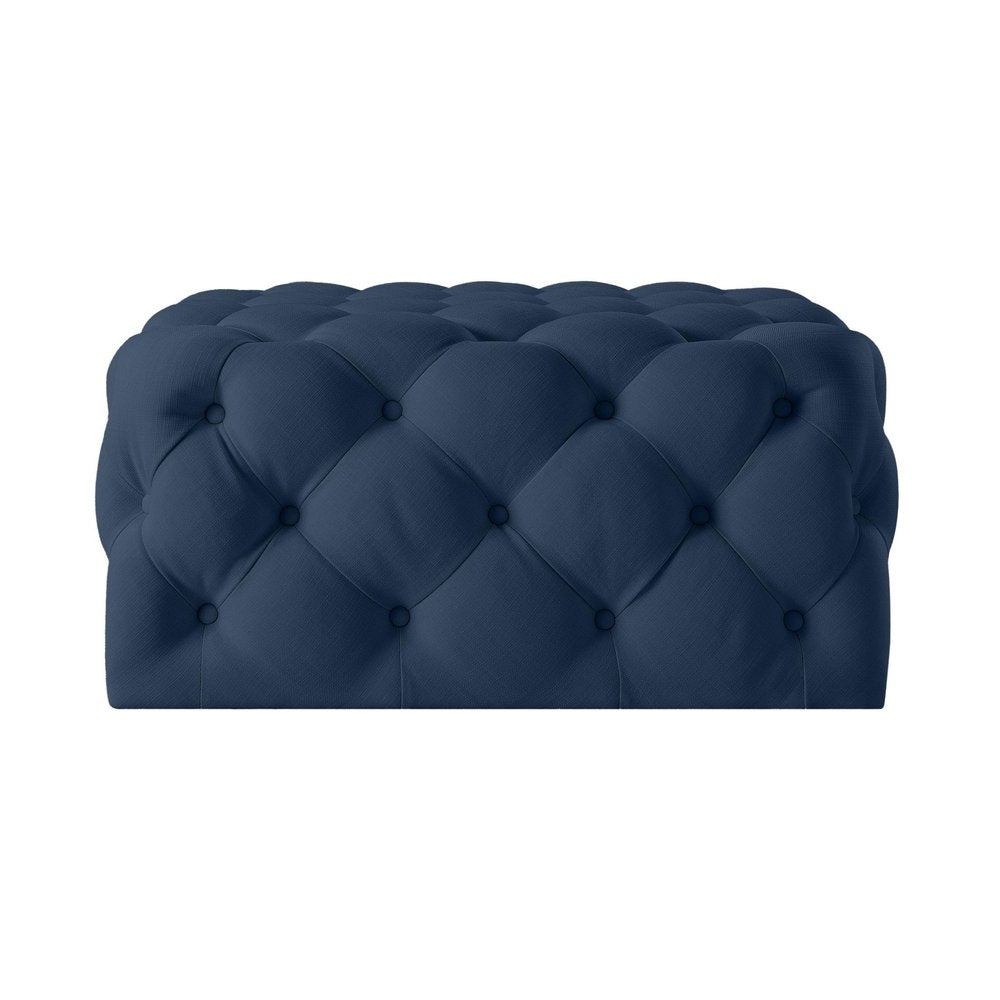 33" Navy Blue Velvet Rolling Tufted Cocktail Ottoman