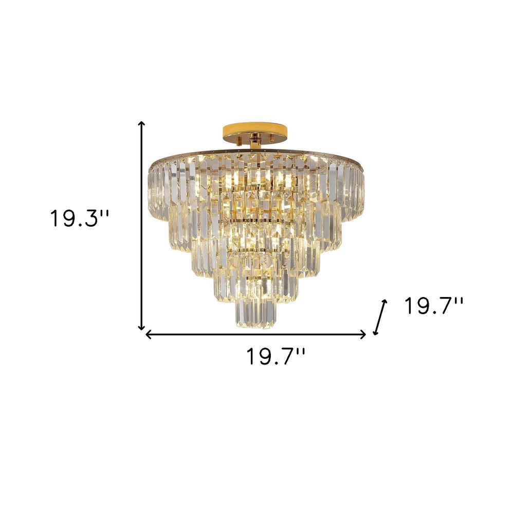 Gold Ten Light Metal Semi-Flush Chandelier With Gold Shades