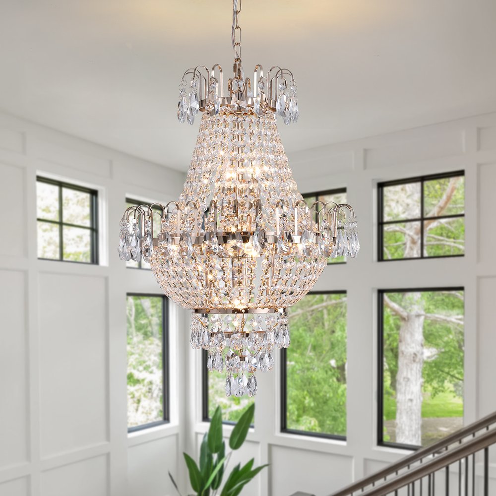 Gold Seven Light Metal Chandelier With Gold Shades