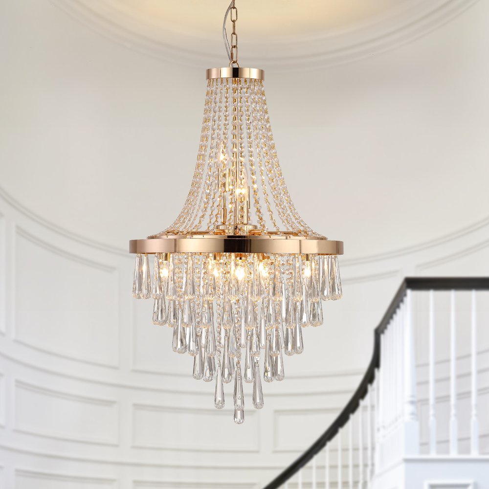 Gold Eleven Light Metal Chandelier With Gold Shades