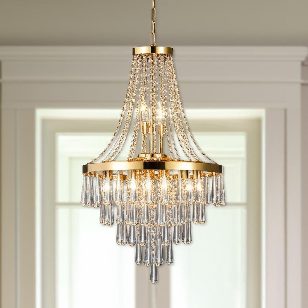 Gold Eleven Light Metal Chandelier With Gold Shades
