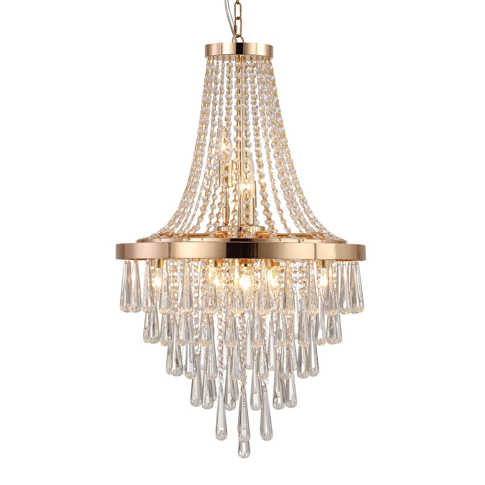 Gold Eleven Light Metal Chandelier With Gold Shades