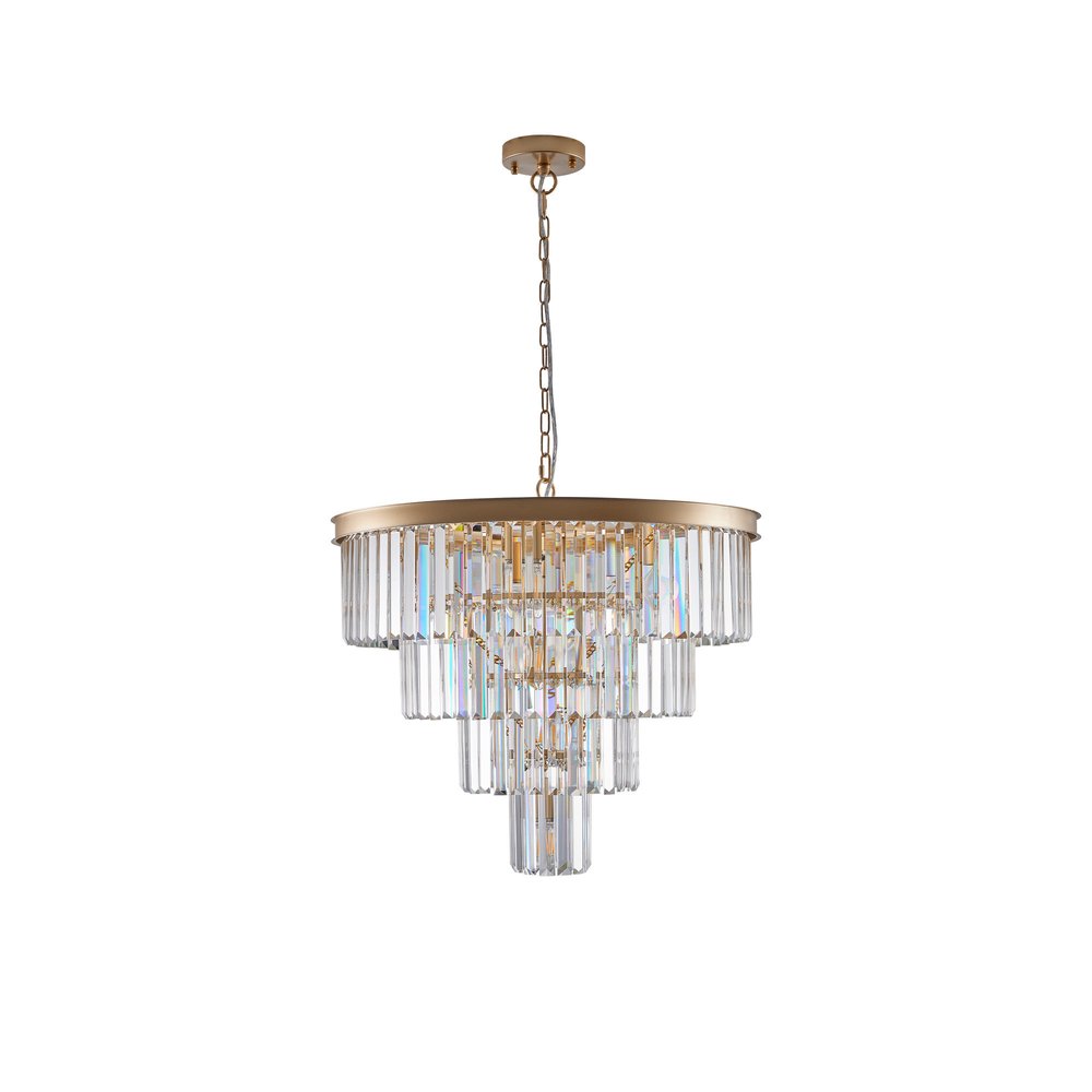 Gold Twelve Light Metal Chandelier With Gold Shades